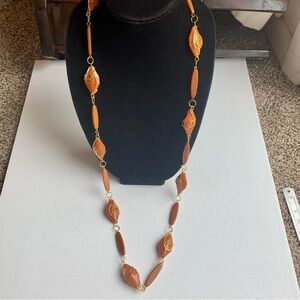 Vintage Butterscotch Beaded Long Necklace Golden Wire Wrapped Beads Elegant 21"